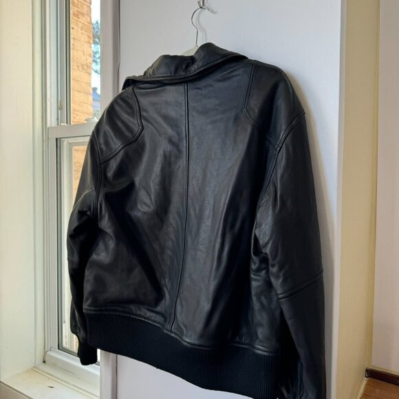 New Free People We The Free Leather Bomber Jacket Coat Collared in Black - Picture 9 of 10